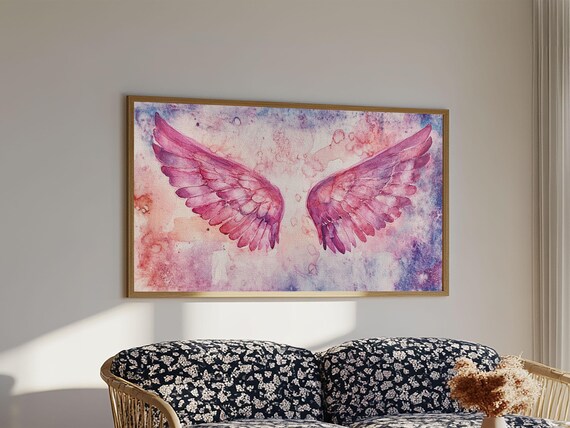 Angel Wings Print Dark Angels Wall Art Pink Abstract Art Light Pink Wall Art Moody Artwork Whimsical Art Bedroom Decor