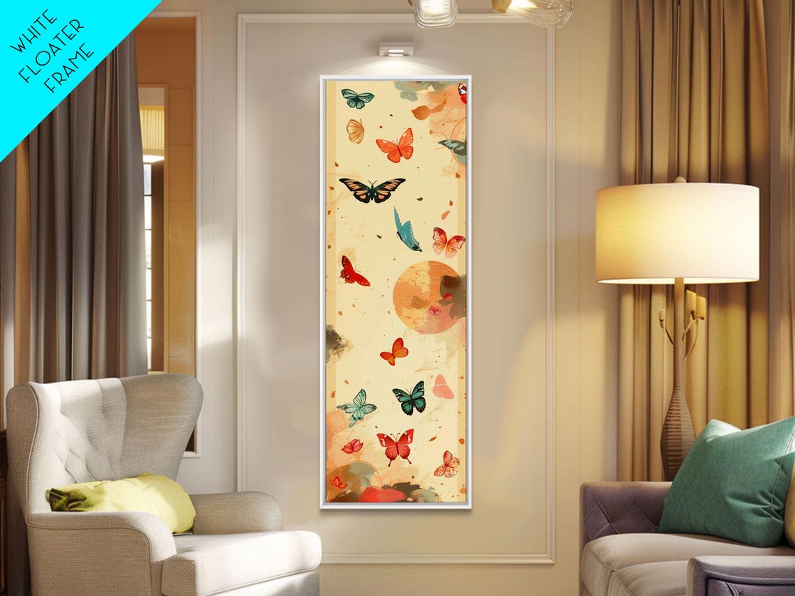 Colorful Butterflies Light Background Floating Tall Art Poster - Image 5