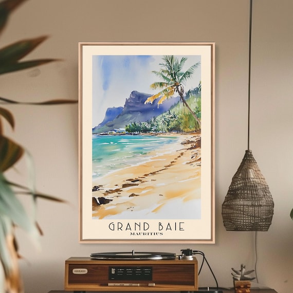 Grand Baie Mauritius Golden Beach Palm Green Mountain View Poster