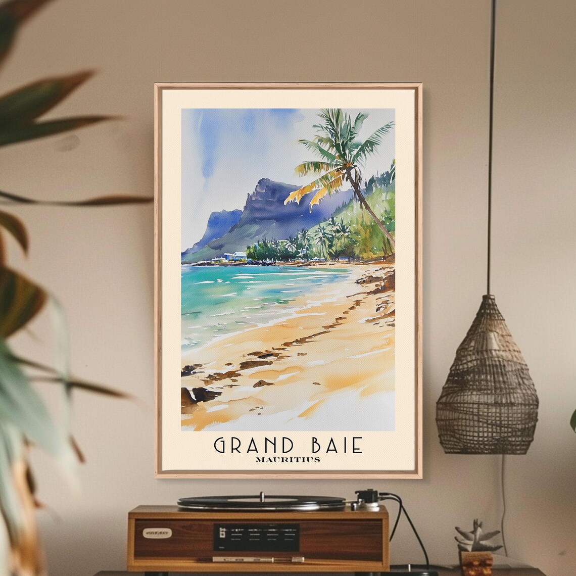 Grand Baie Mauritius Golden Beach Palm Green Mountain View Poster