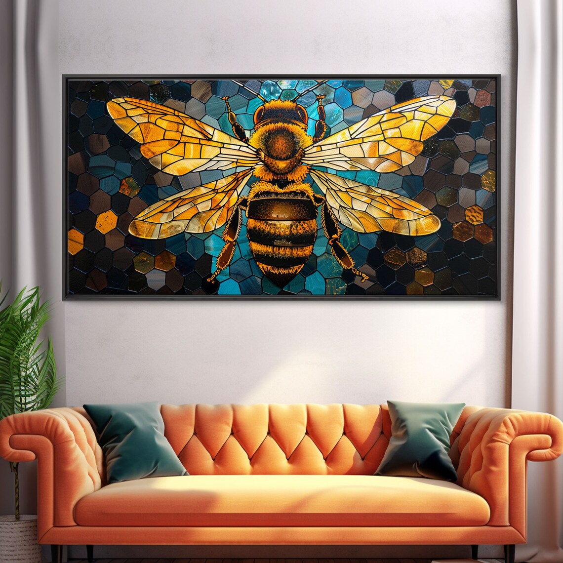 Honey Bee Trendy Stained Glass Style Art Print