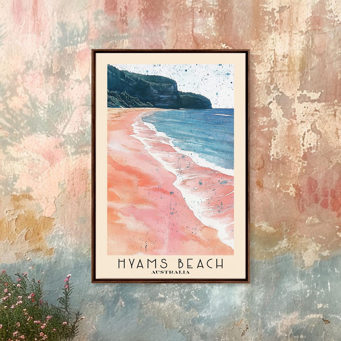 Hyams Beach Australia Pink Sand Headland Cliffs Watercolor Surf Poster - Image 4