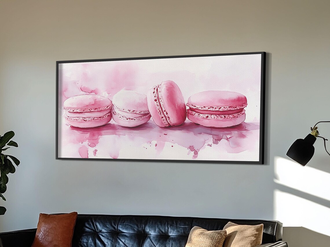 Pink French Macarons Watercolor Painting Sweet Dessert Kitchen Poster - Image 3
