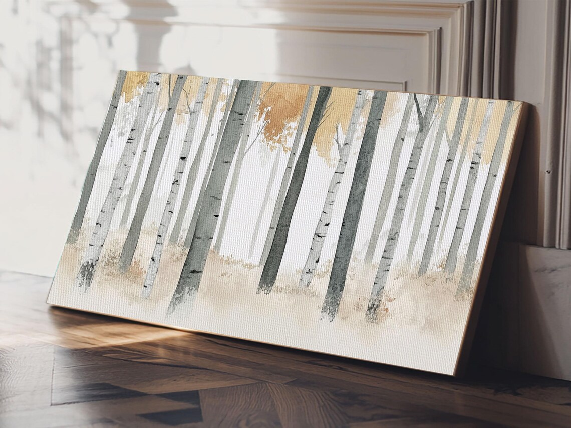 Muted White Aspen Trees Minimalist Neutral Forest Painting Wall Art - Image 6