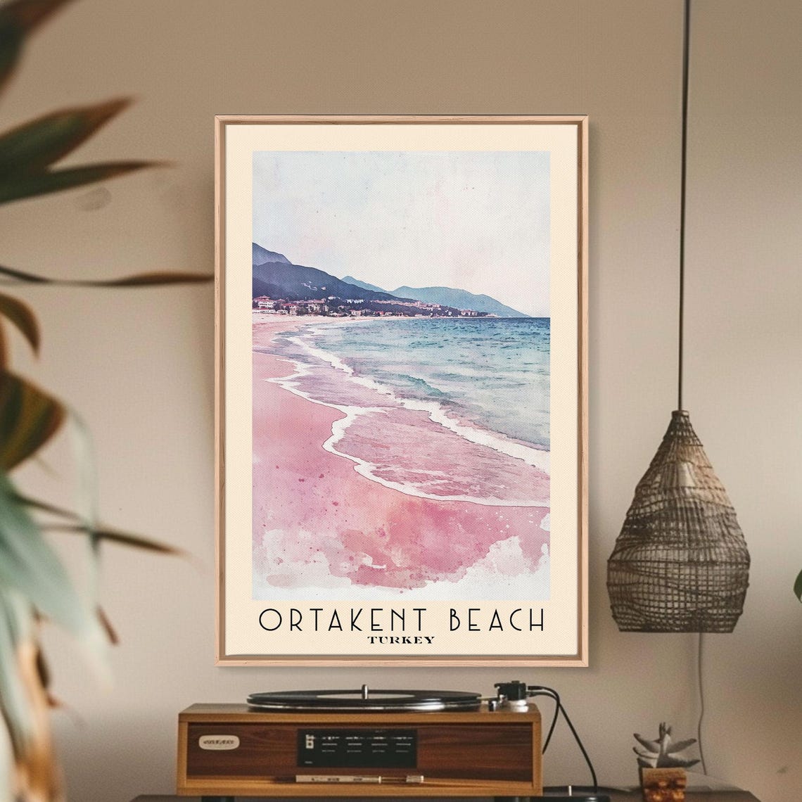 Ortakent Beach Turkey Pink Sand Surf Mountain Coastline Poster - Image 2
