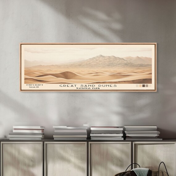 Great Sand Dunes National Park Panoramic Travel Art National Park Print Minimalist Travel Art Subdued Watercolor Painting Panoramic