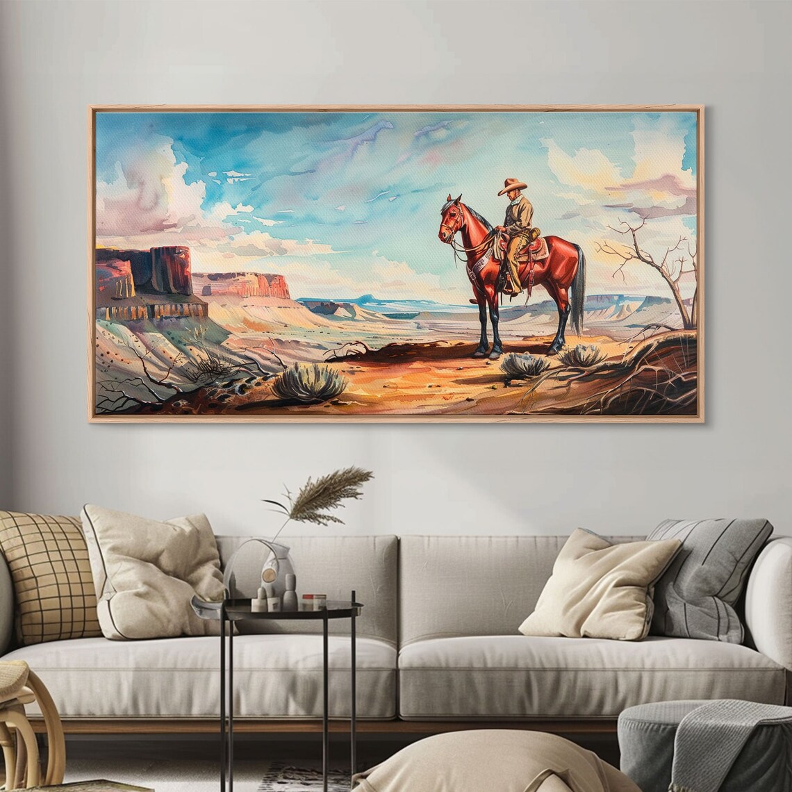 Cowboy on Horse Canyon Overlook Red Rock Western Watercolor Art Poster - Image 5