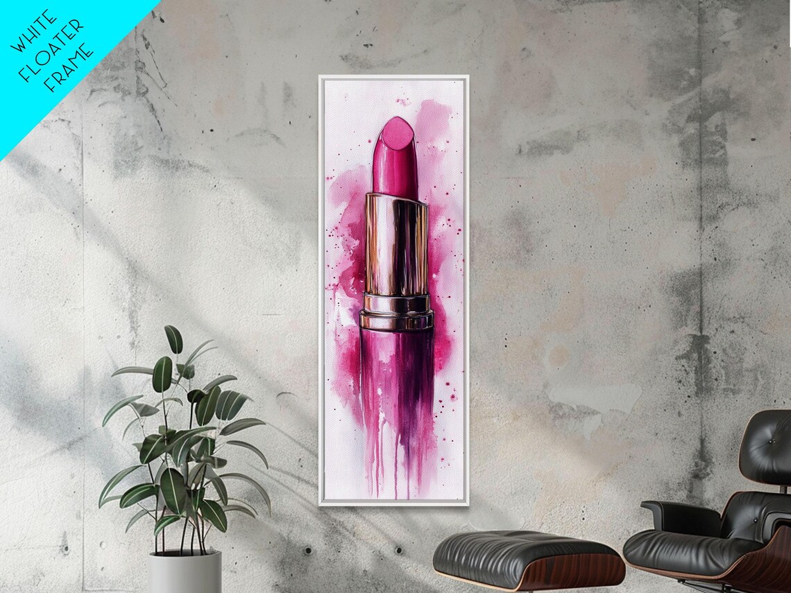 Bold Magenta Lipstick Watercolor Beauty Makeup Dramatic Wall Art - Image 6