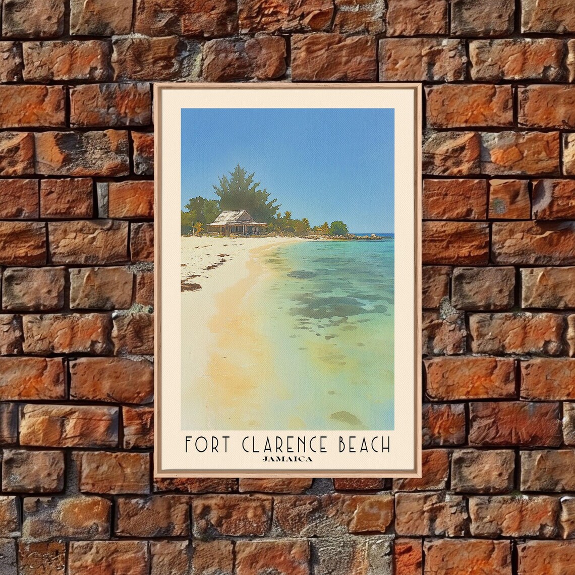 Fort Clarence Beach Jamaica White Sand Turquoise Shallows Beach Hut Watercolor Poster - Image 5