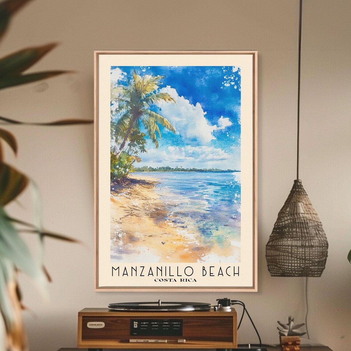 Manzanillo Beach Costa Rica Leaning Palm Golden Sand Blue Sea Poster