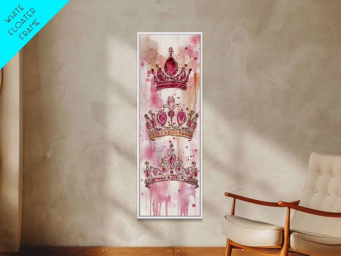 Pink Watercolor Crowns Royal Princess Trio Vertical Art Poster