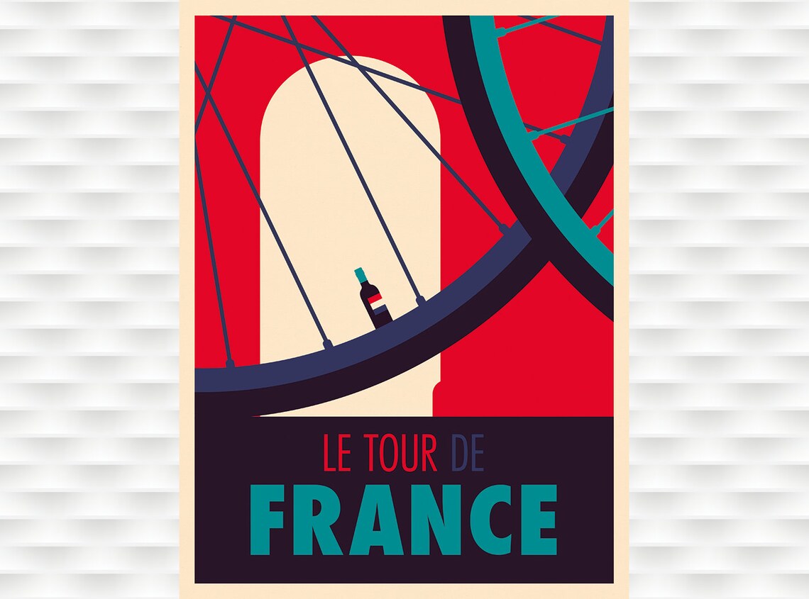 Le Tour de France Bicycle Wheel Wine Bottle Modern Art Poster