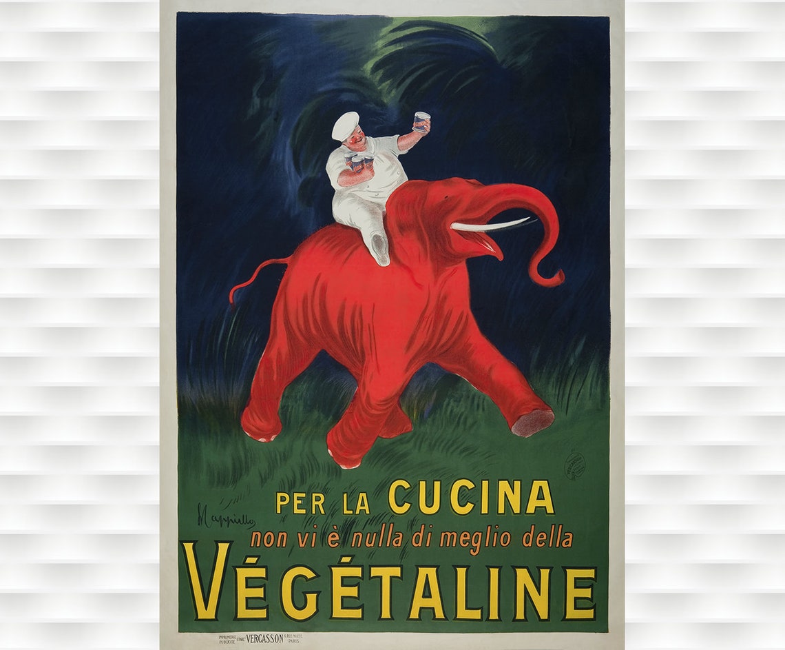 Végétaline Red Elephant Vintage Italian Cooking Fat Poster Cappiello