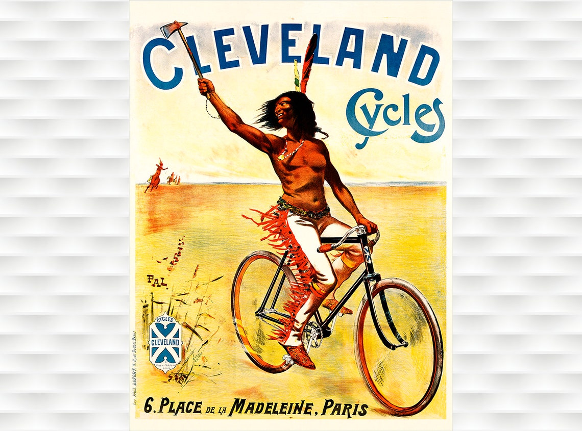 Cleveland Cycles Paris Tomahawk Native American Rider Bicycle Poster