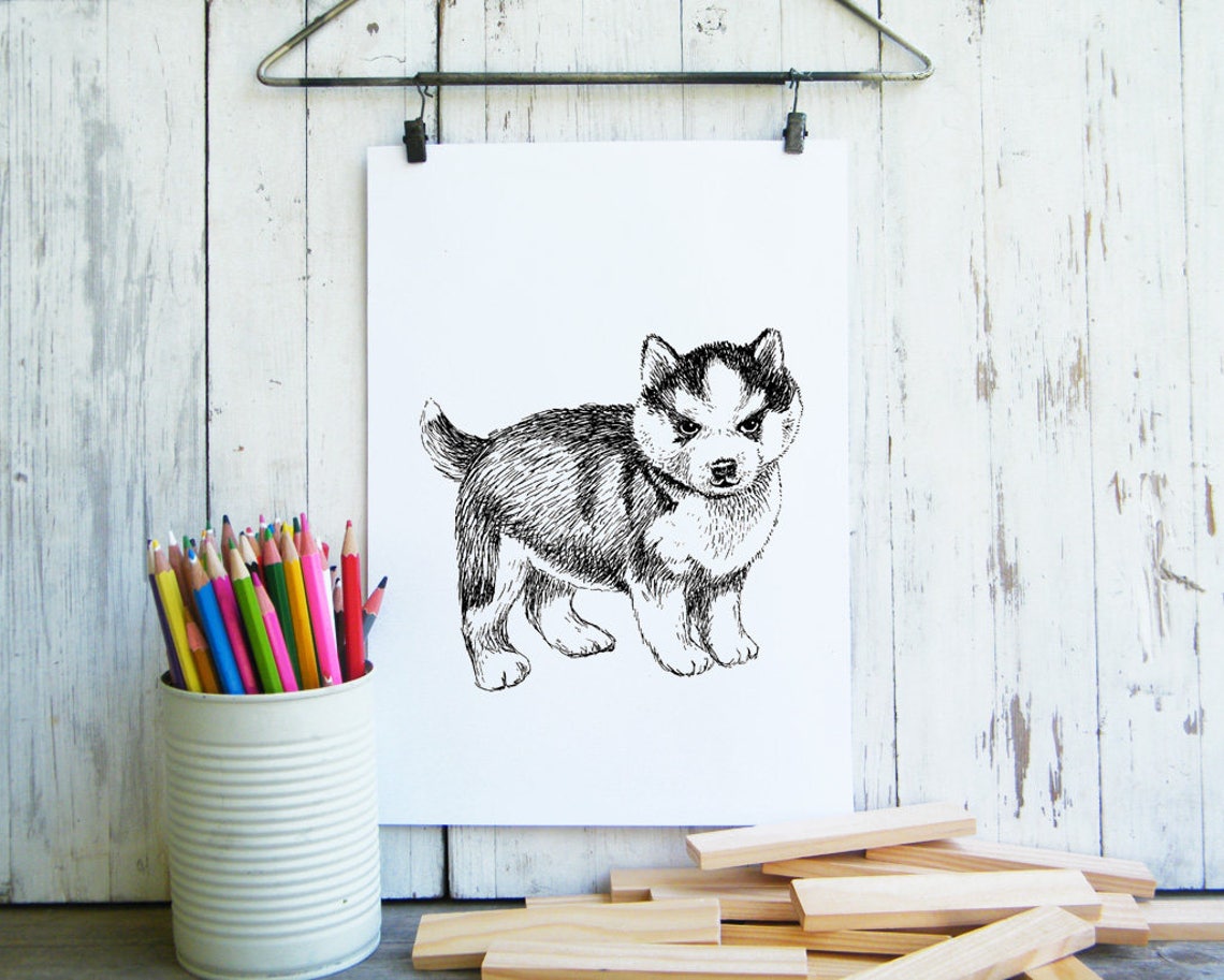 Wall Art Kids Unique Wall Dcor Rustic Nursery Dcor Black And White Nursery Prints Animal Husky Gifts Puppy - Image 3