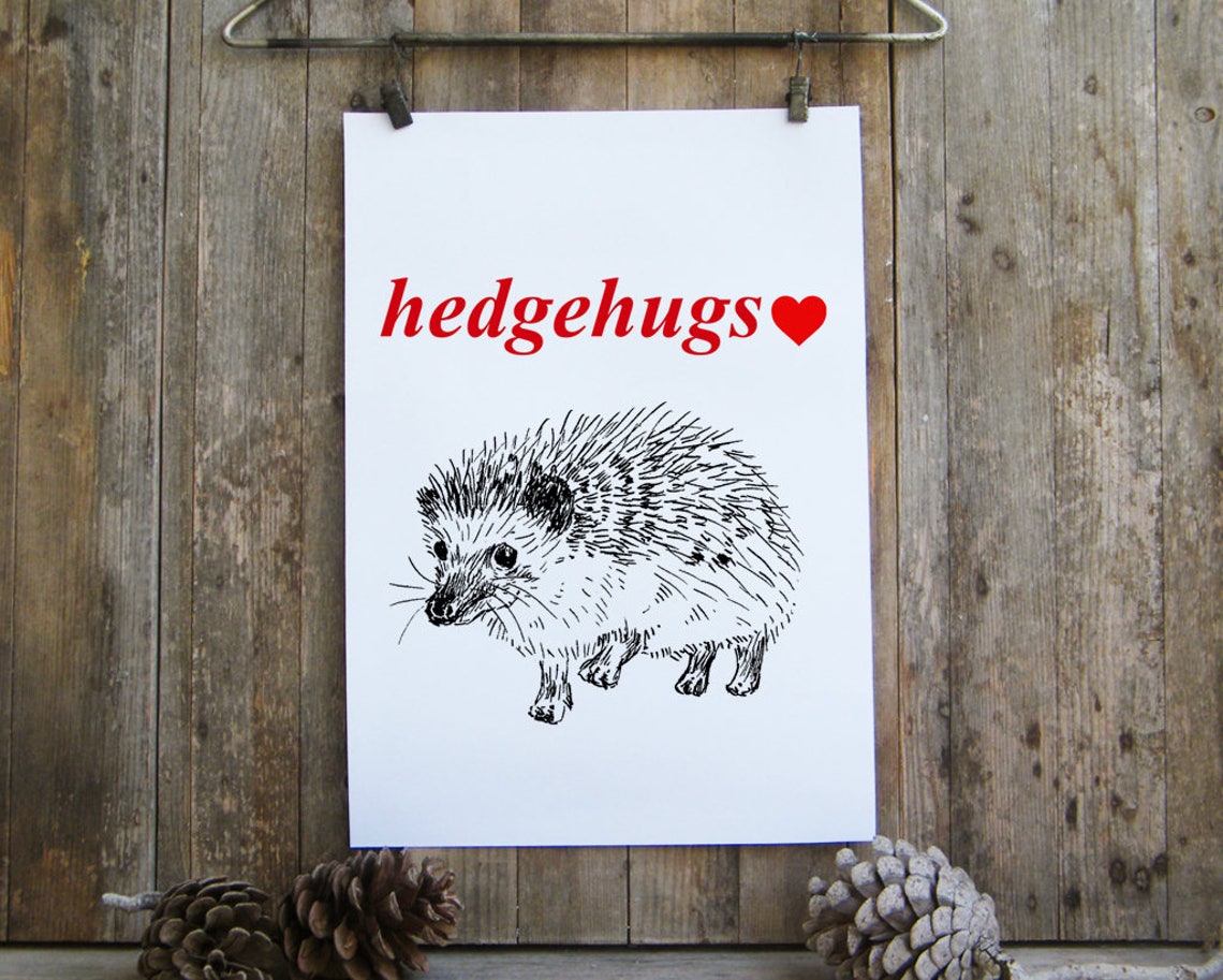 Hedgehugs Heart Hedgehog Sketch Poster Cute Animal Pun Wall Decor
