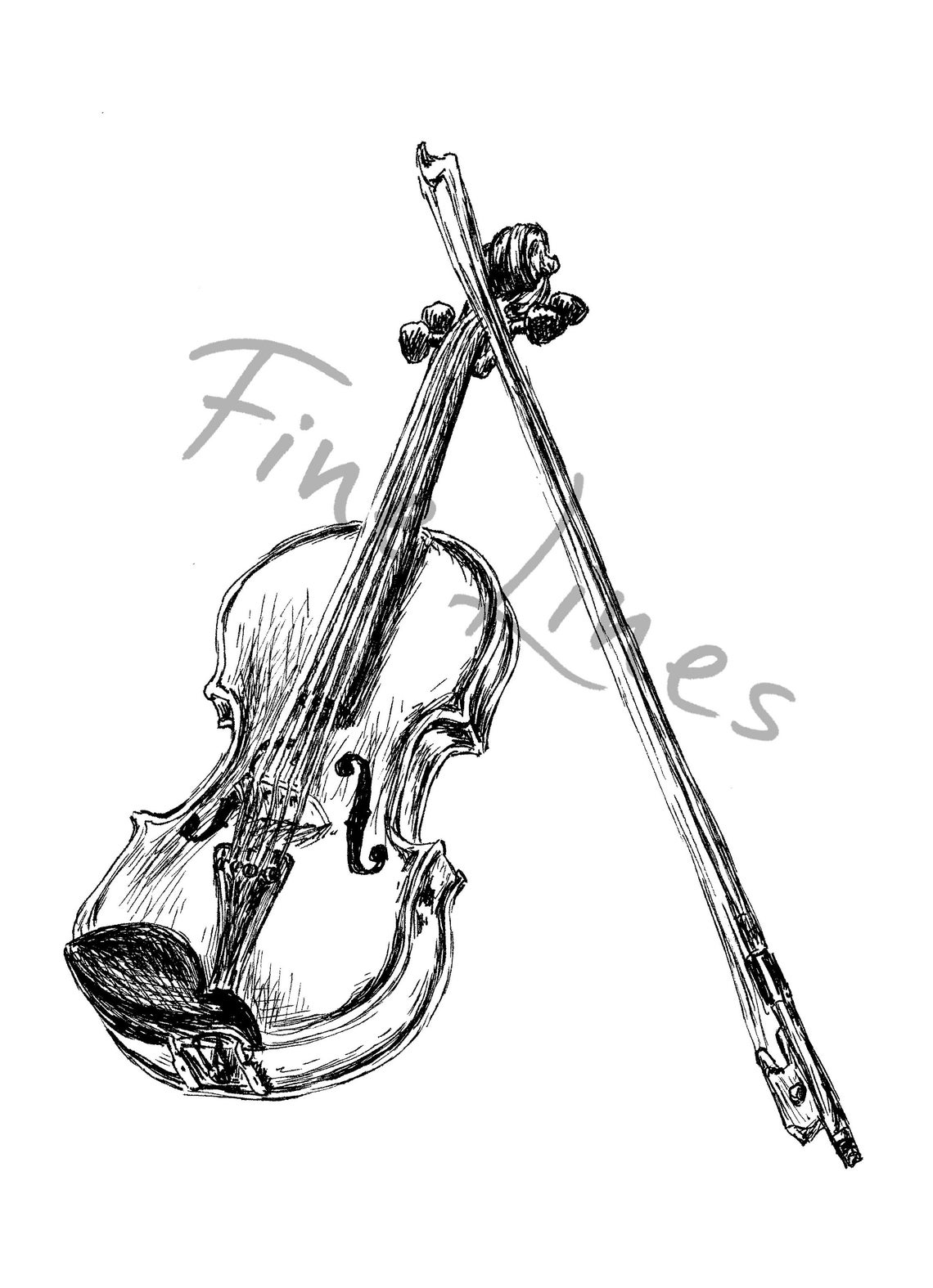 Violin And Bow Ink Sketch Classical Music Instrument Line Art Poster - Image 2