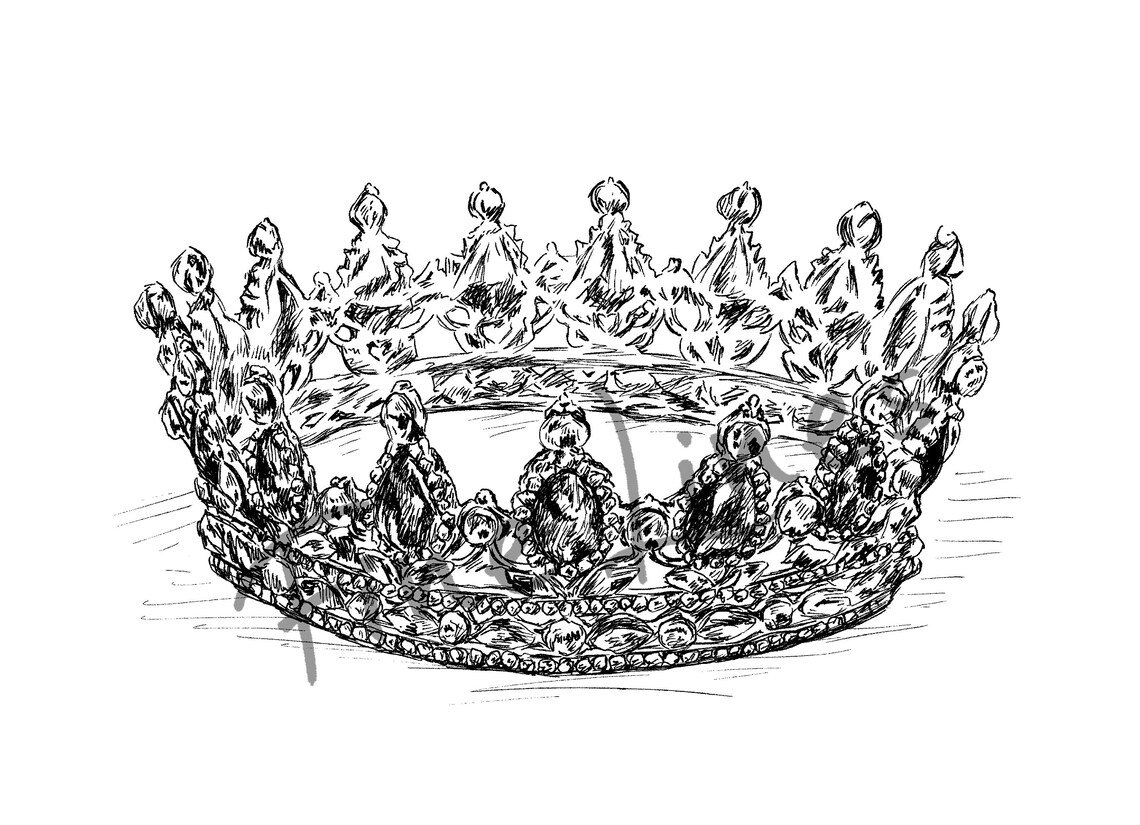 Royal Crown Ink Sketch Regal Jeweled Crown Line Drawing Art Poster - Image 3