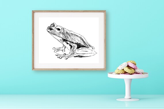 Tree Frog Pen And Ink Sketch Minimalist Amphibian Animal Art Print