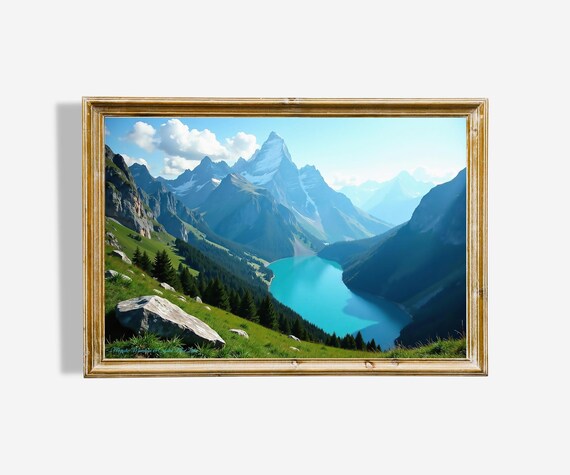 Majestic Alpine Mountain Lake Turquoise Water Scenic Art Poster