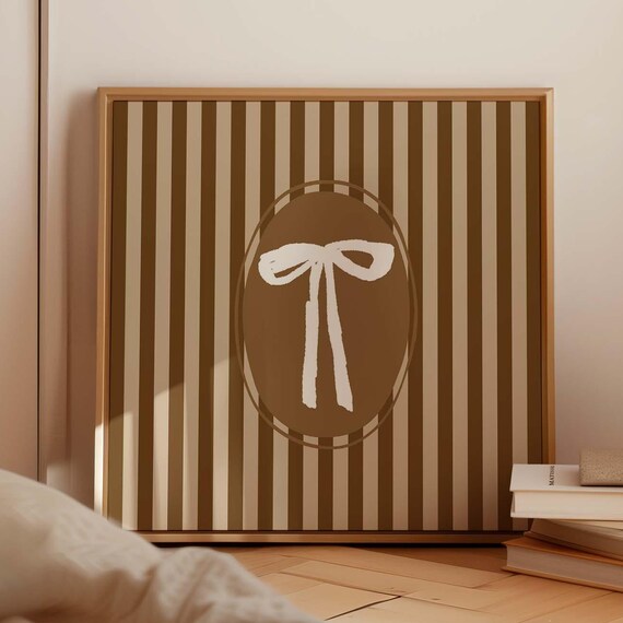 Brown Minimalist Bow Wall Art Japandi Nursery Decor