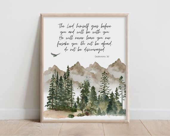 Deuteronomy 318 The Lord Himself Goes Before You And Will Be With Bible Verse Wall Art Christian Gift Scripture Print Watercolor