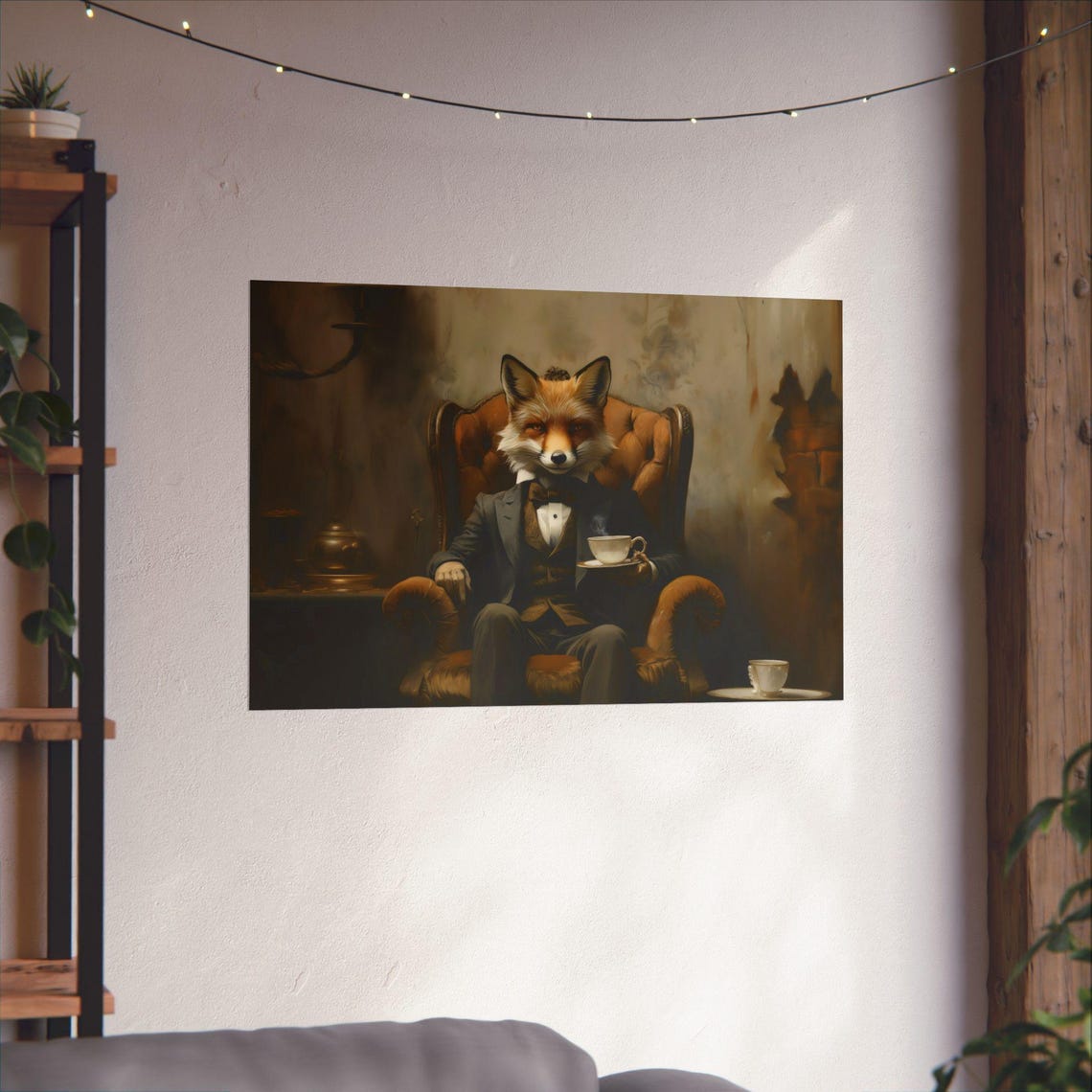 Dapper Fox Gentleman Victorian Tea Party Oil Painting Poster - Image 2