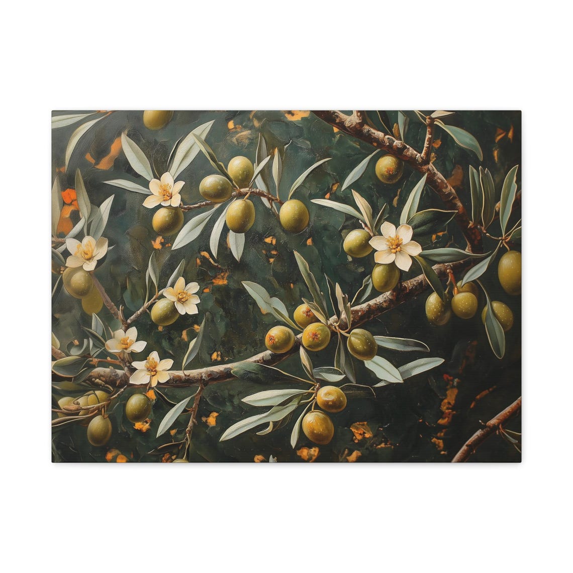 Flowering Olive Branch Moody Vintage Style Botanical Painting Poster - Image 3