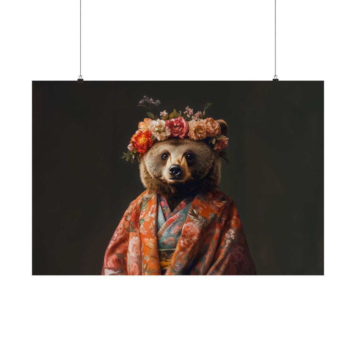 Bear in Floral Kimono With Flower Crown Noble Portrait Poster - Image 3