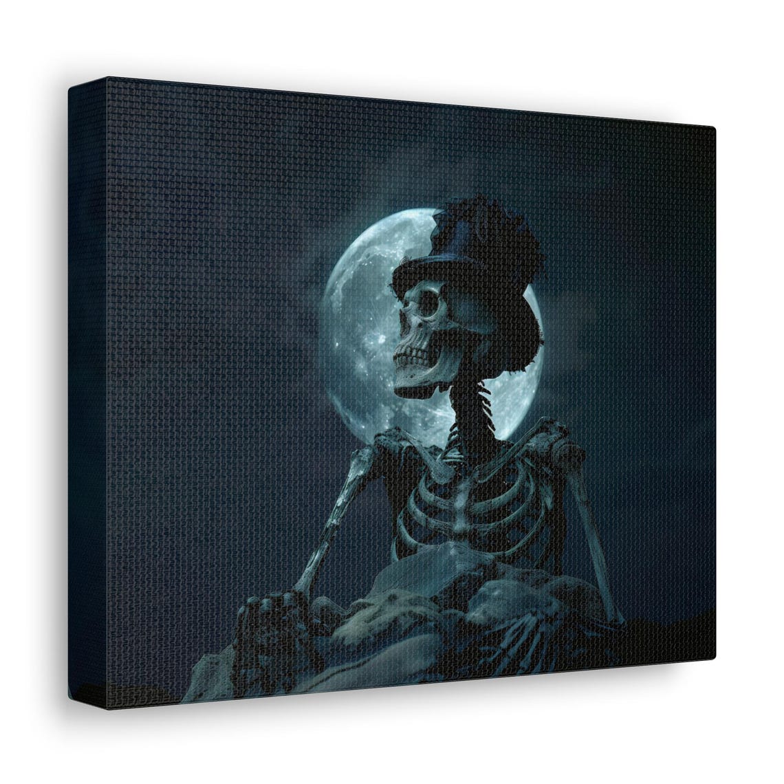 Skeleton in Top Hat Under a Full Moon Gothic Night Art Poster - Image 2
