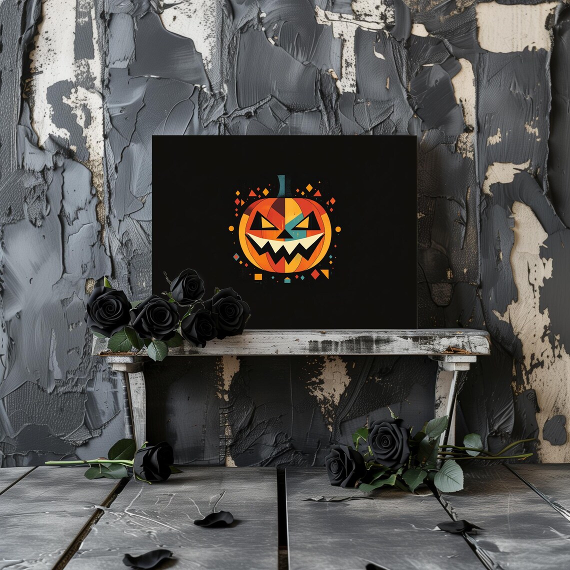 Geometric Pumpkin Gothic Modern Halloween Art Print