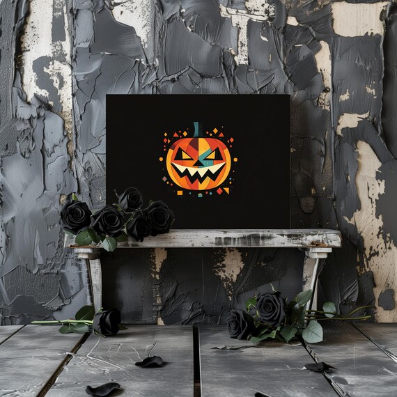 Geometric Pumpkin Gothic Modern Halloween Art Print