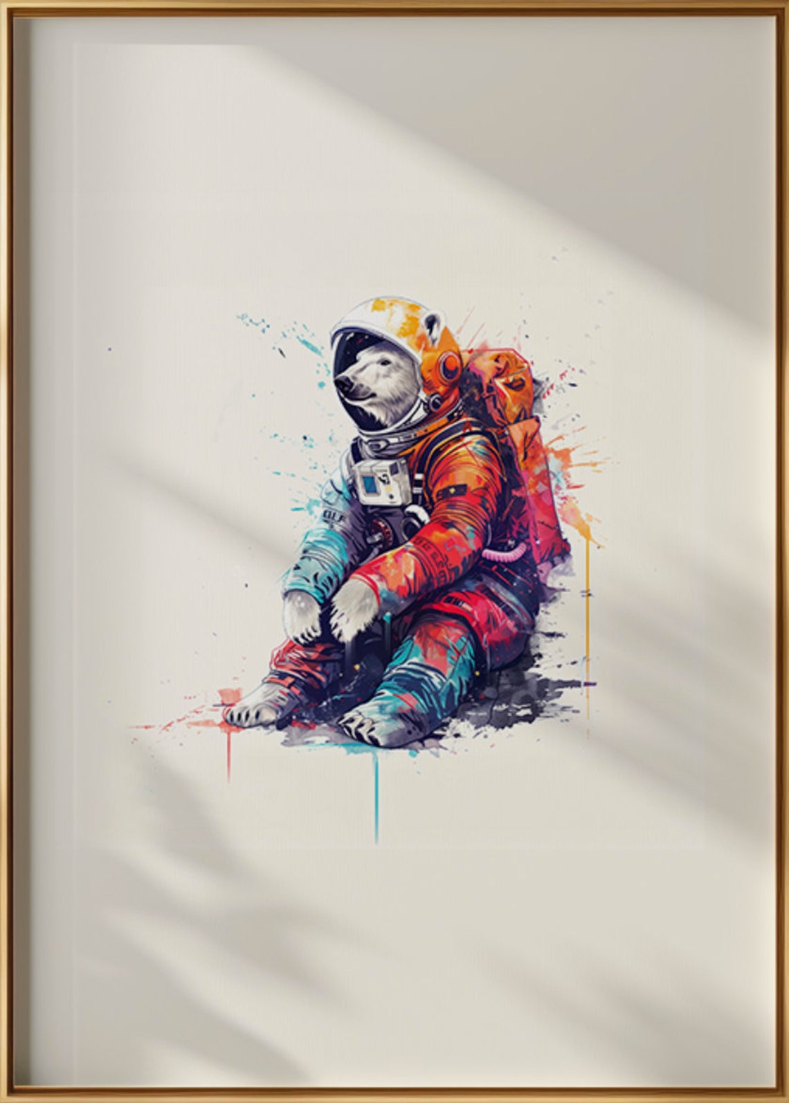 Polar Bear Astronaut Watercolor Seated Space Suit Animal Art Poster - Image 3