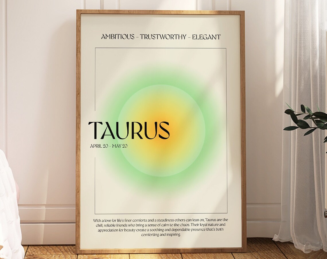 Taurus Zodiac Sign Aura Gradient Horoscope Green Star Wall Poster