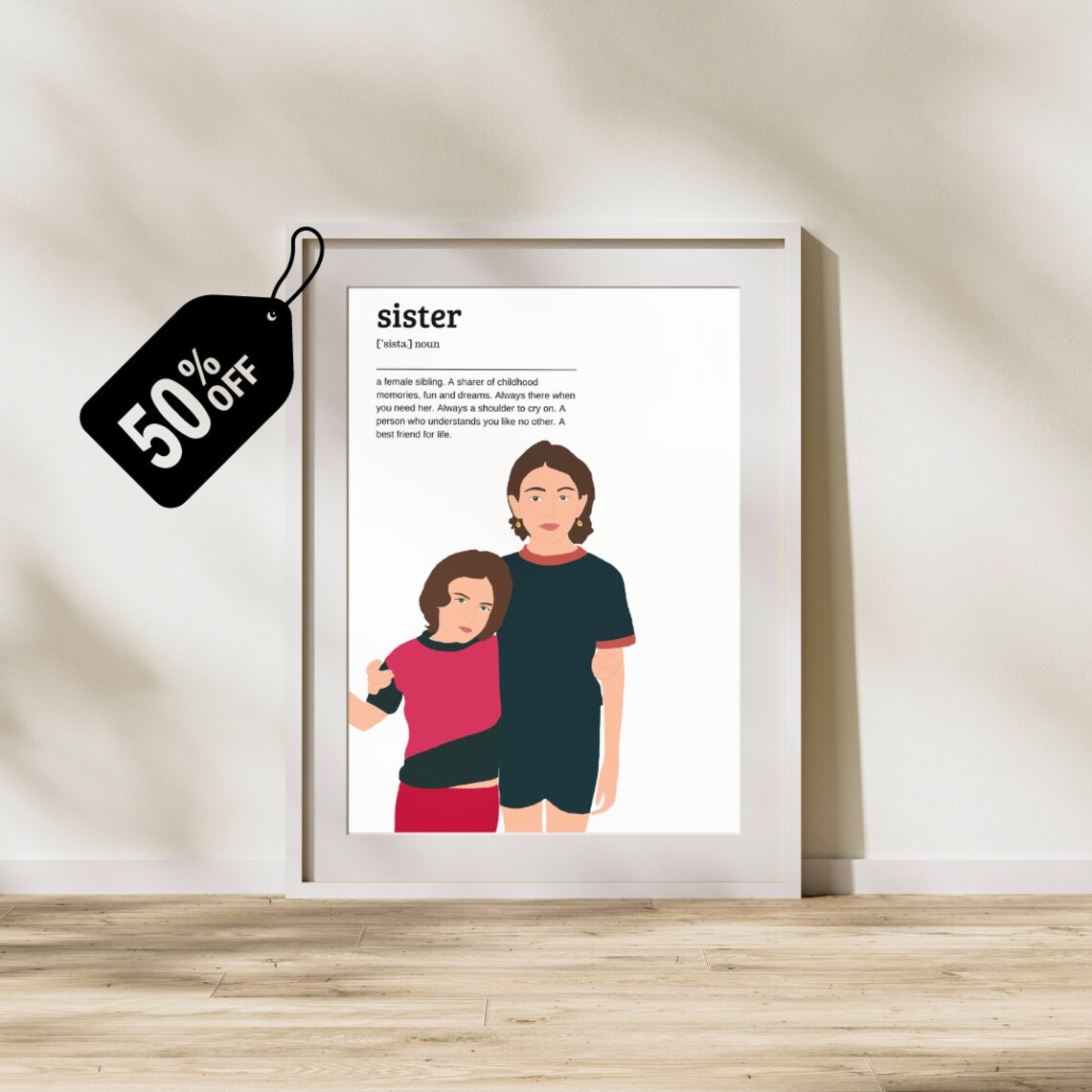 Personalized Sister Portrait, Custom Sibling Gift
