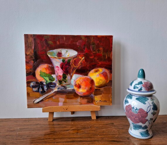 Original Painting Fruit Painting Kitchen Painting Peaches Painting Fruit Still Life Impressionism Art Wall Decor