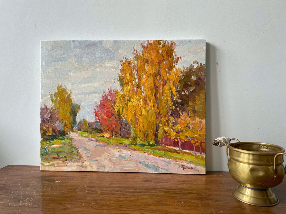Autumn Country Road Colorful Trees Impressionist Oil Painting Scenery - Image 3