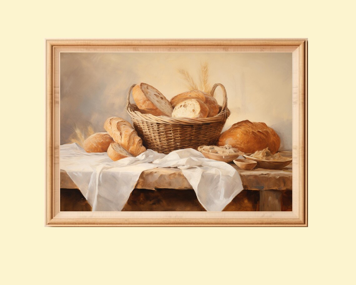 Bread Still Life Painting, Rustic Kitchen Art Print