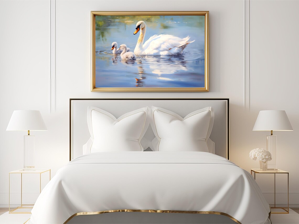 Mother Swan With Chicks, Vintage Cottagecore Art Print - Image 2