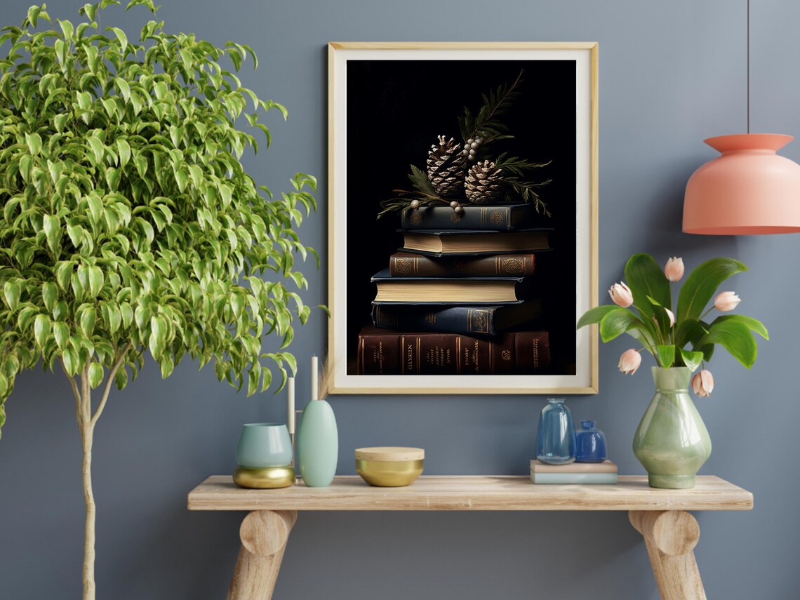 Christmas Book Art, Vintage Dark Academia Decor - Image 2