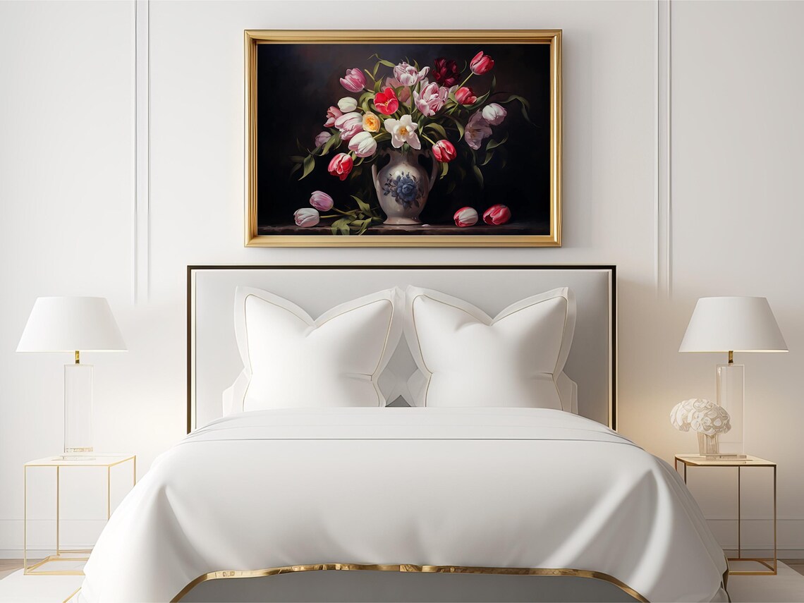 Vintage Bouquet Of Tulips In Vase, Rustic Still Life - Image 2