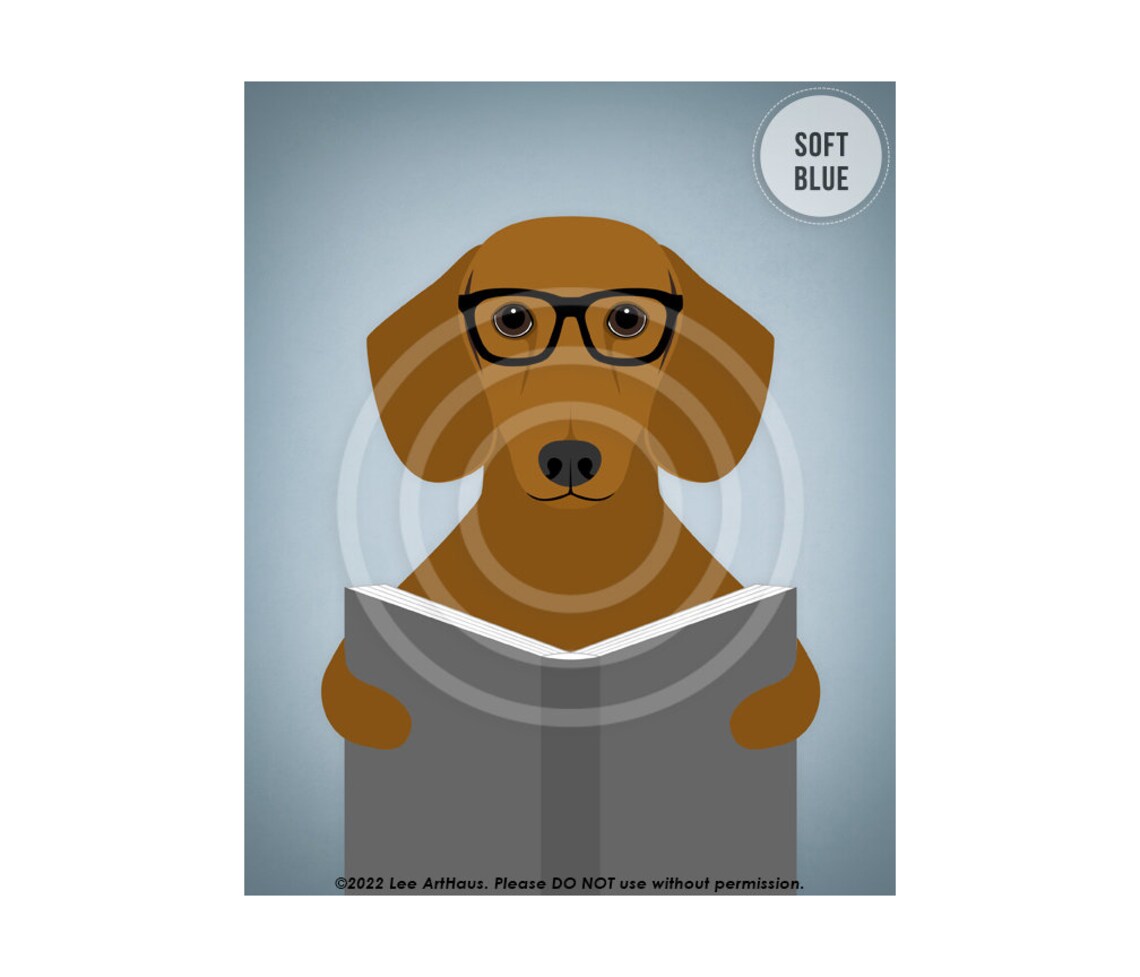 Red Dachshund Wearing Glasses Reading a Book Wiener Dog Poster - Image 2