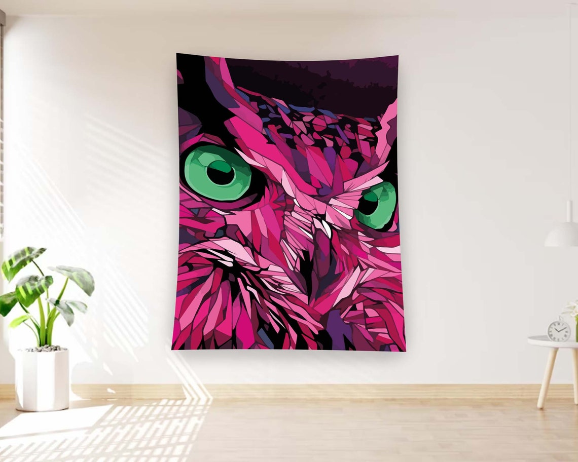Neon Pink Owl Green Eyes Geometric Pop Art Modern Animal Poster