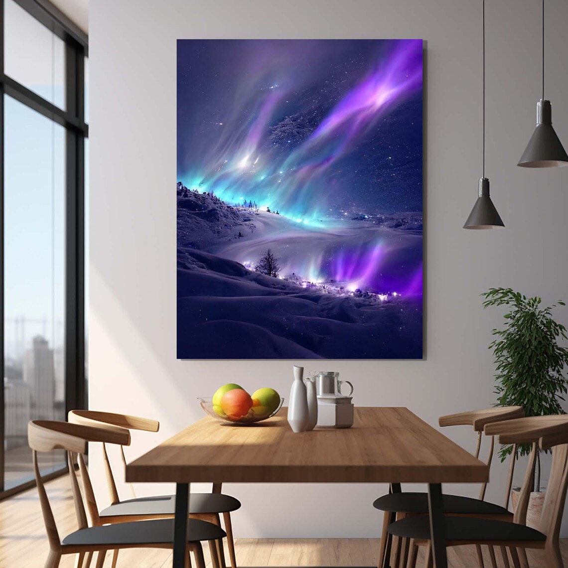 Aurora Borealis Over Snowy Hills Purple Night Sky Travel Poster - Image 2