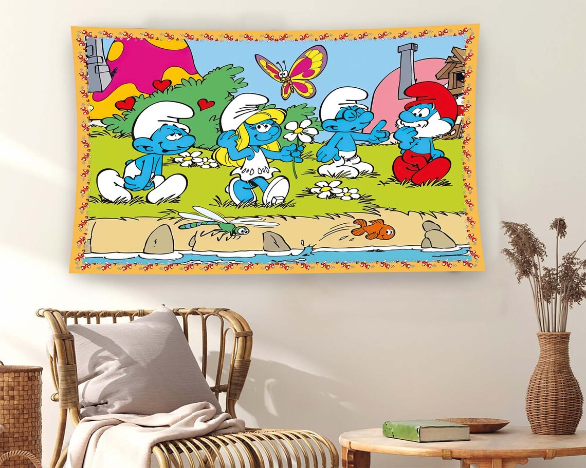 The Smurfs Cartoon Characters Pond Butterfly Retro Kids Room Poster