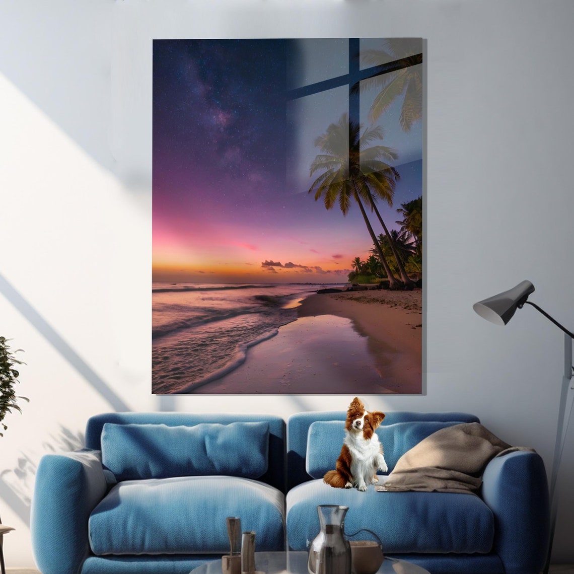 Tropical Beach Sunset Palms Starry Night Sky Ocean Travel Poster - Image 3