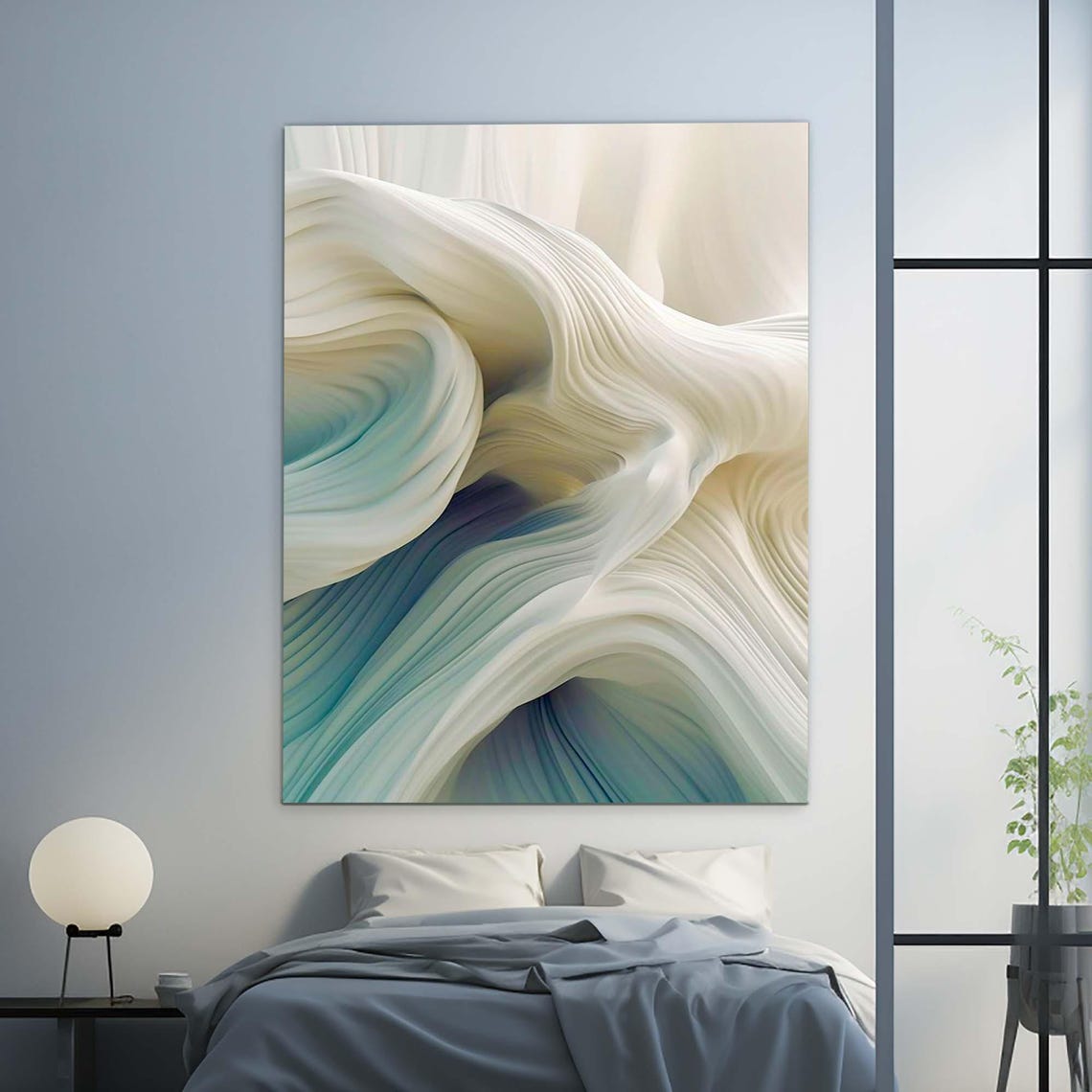 Abstract Flowing White And Teal Wave Marble Sculpture Calm Wall Art - Image 2