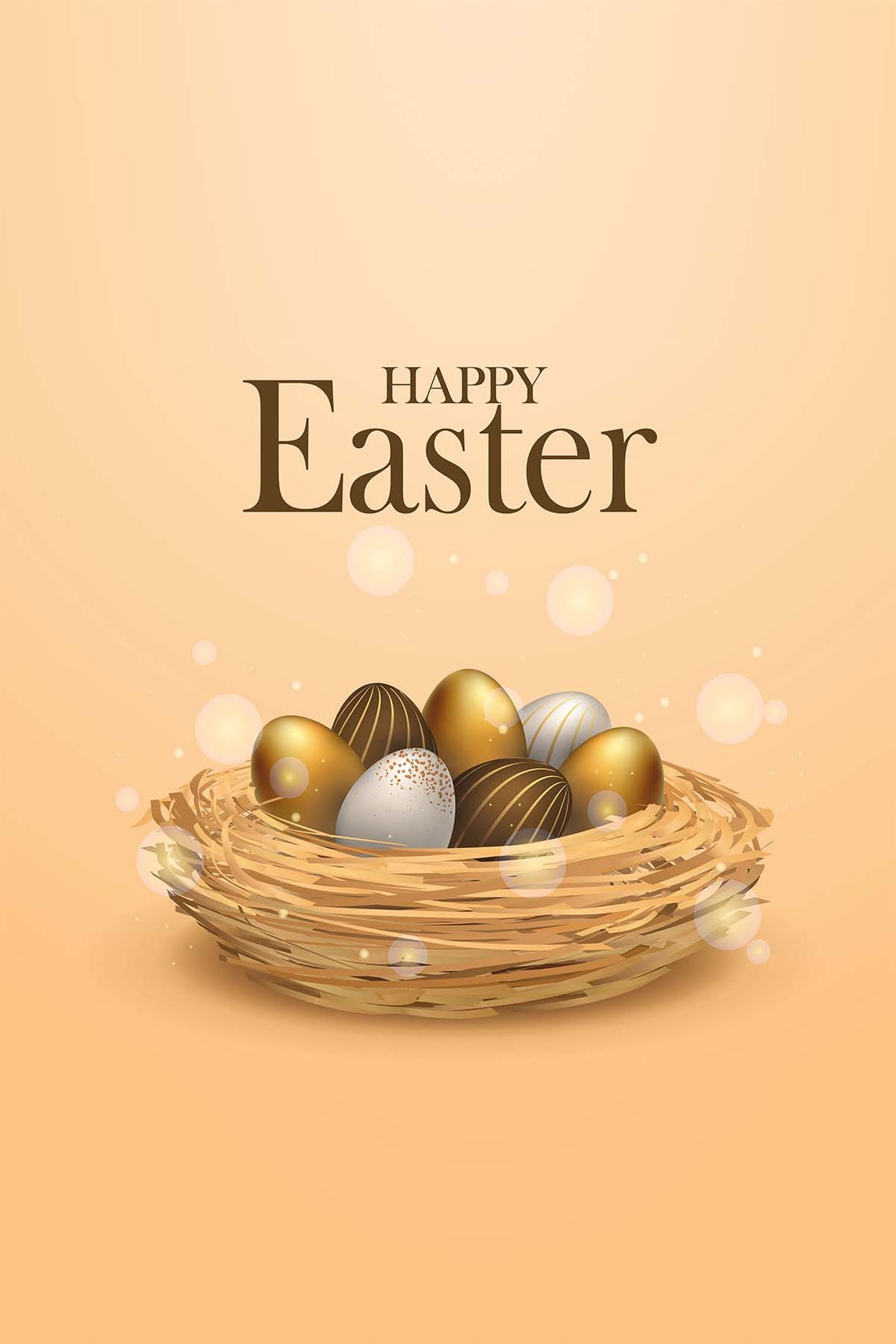 Happy Easter Gold Eggs Nest Peach Elegant Spring Decor Tapestry Poster - Image 3