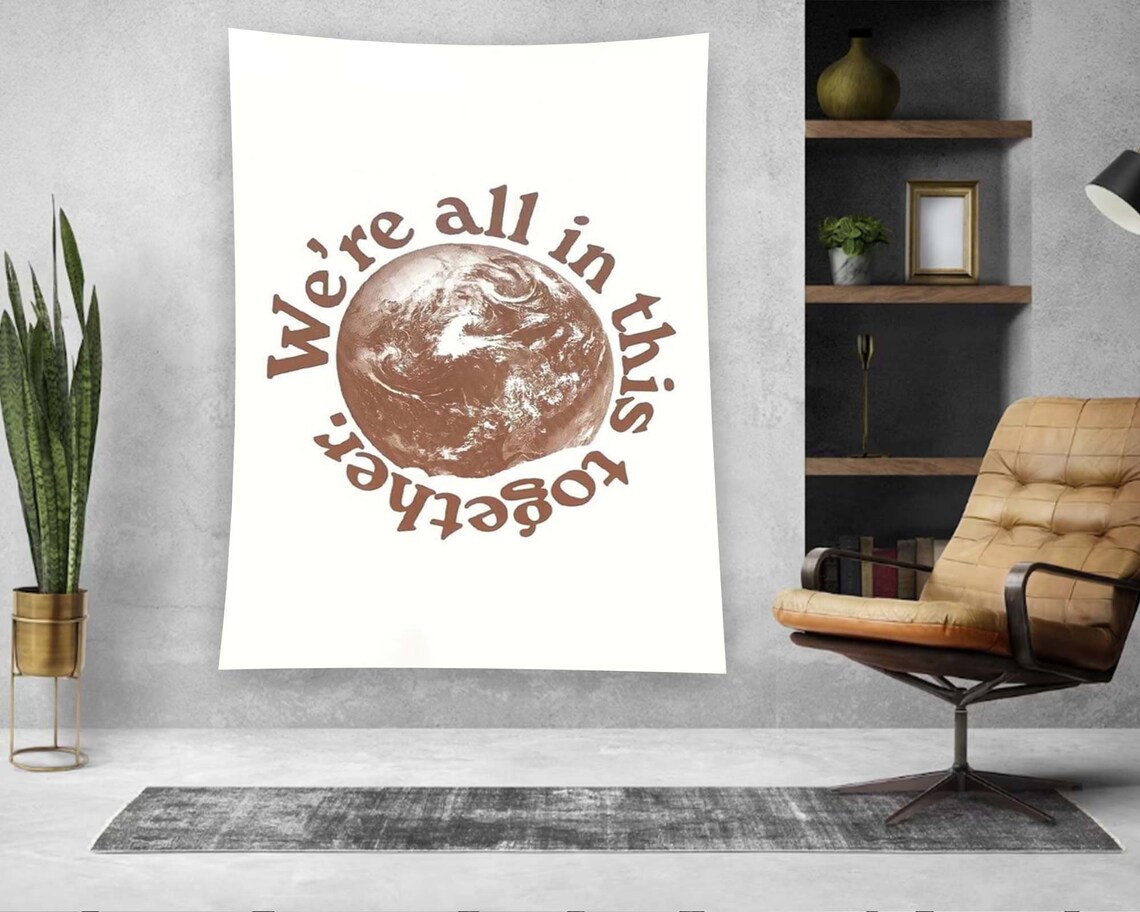 We Are All In This Together Earth Quote Brown White Minimalist Wall Art - Image 2