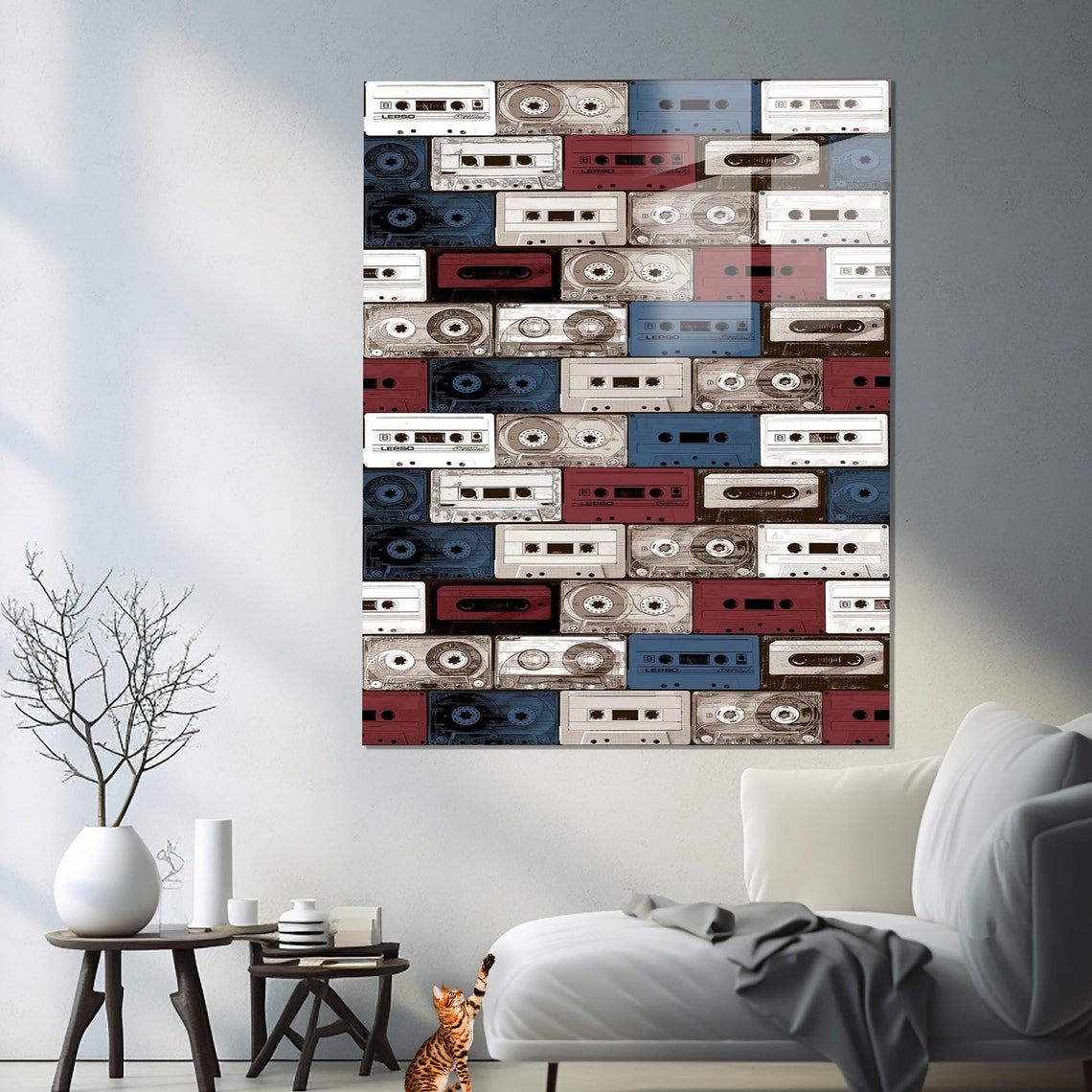 Retro Cassette Tape Pattern Music Room Nostalgic Wall Art Print